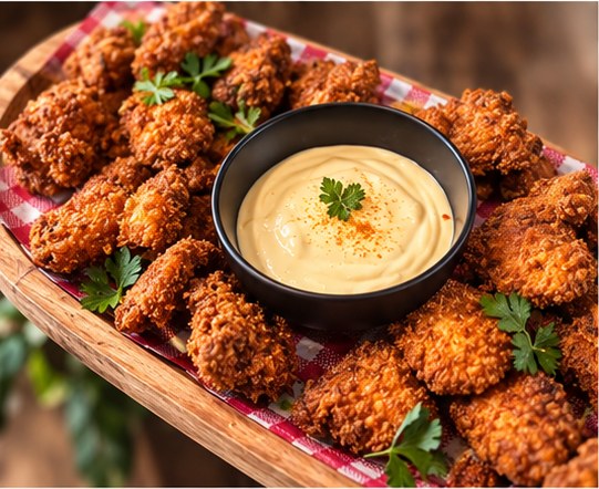 Crispy fried chicken bites with aioli