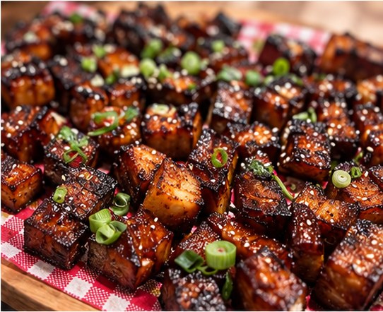 Sticky glazed pork belly bites